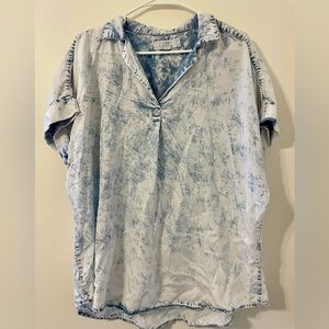 THREAD & SUPPLY blue chambray acid wash short sleeve top Size XL